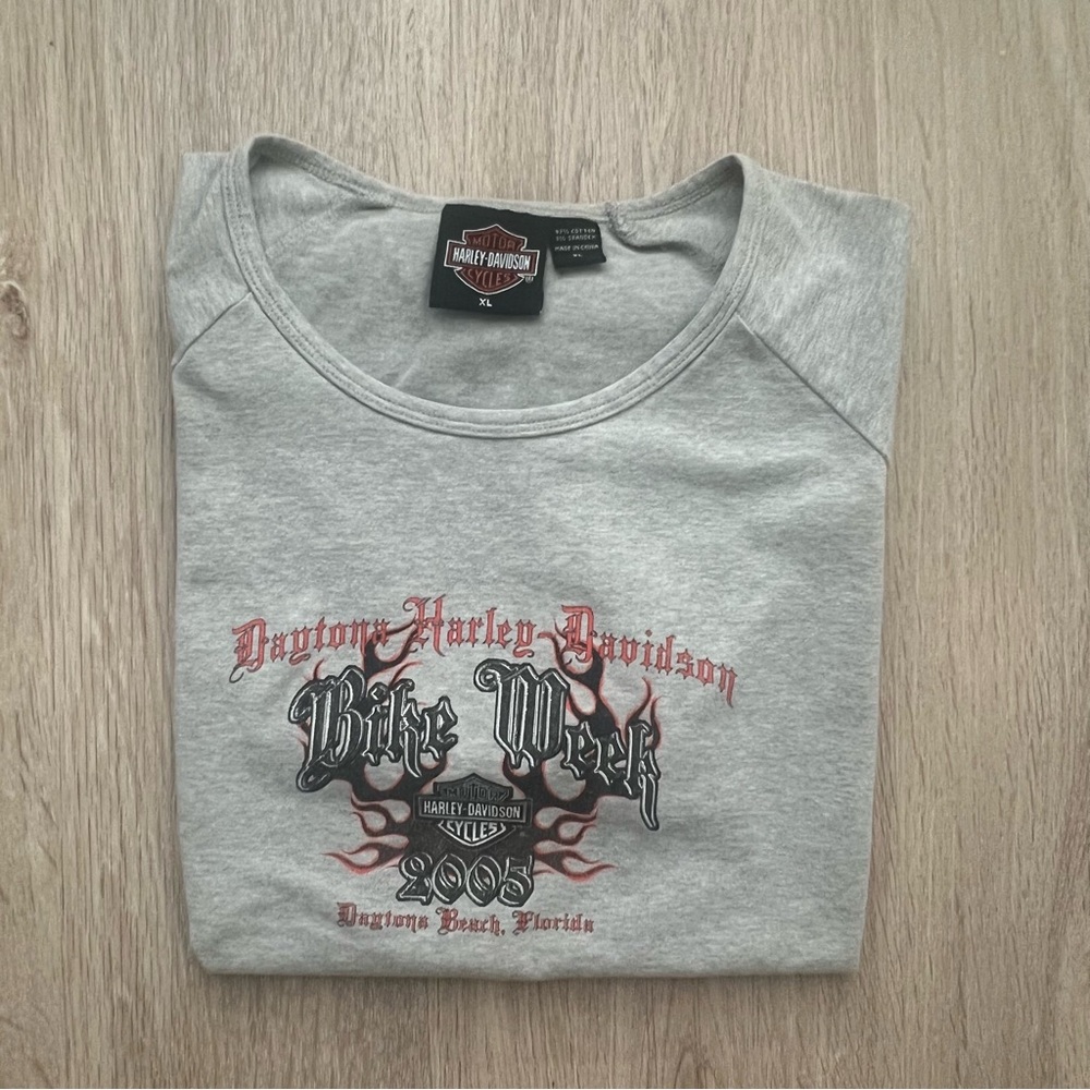 Vintage Y2K Harley-Davidson Women’s Crop Top XL Gray Glitter Daytona Bike Week F